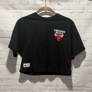 NBA Chicago Bulls Black Crop Top with Red Logo Woman’s Size XS